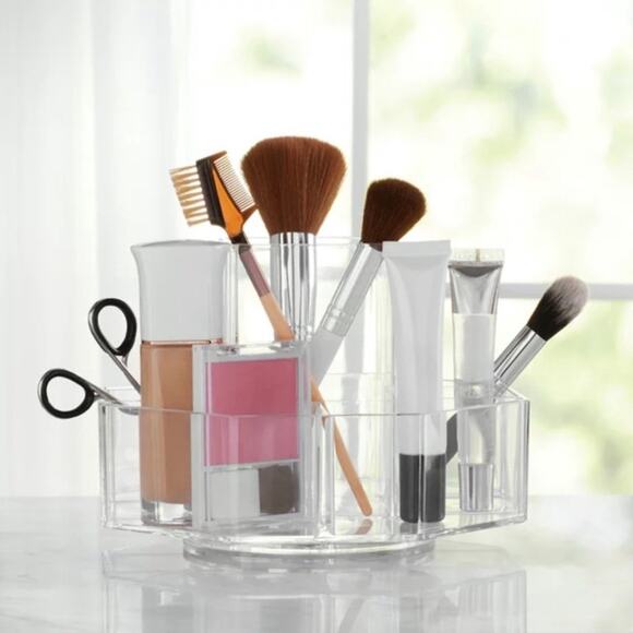 Circular Multi Compartment Plastic Rotating Organizer, Clear - Picture 2 of 7